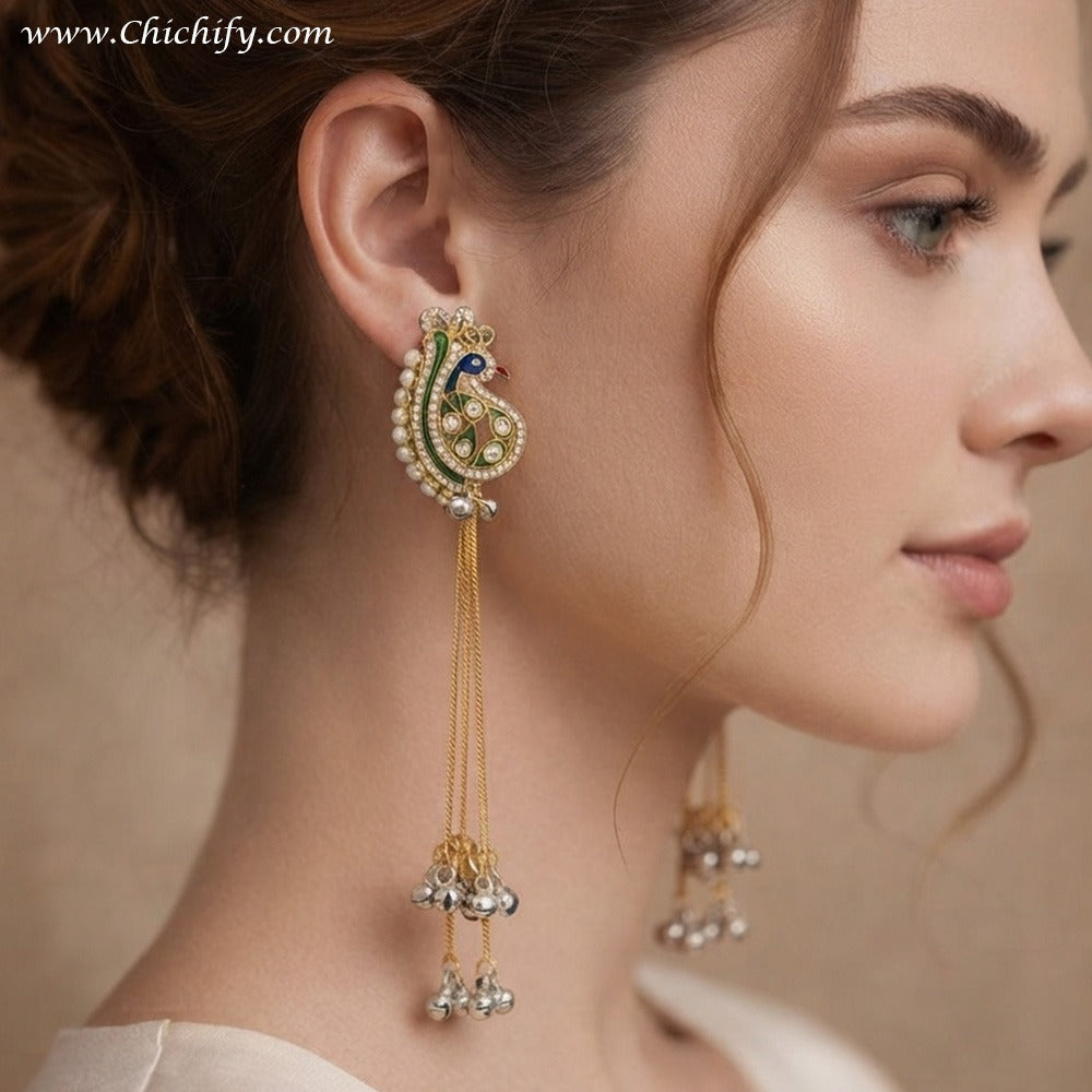 Kashmiri Kundan Peacock Statement Earrings