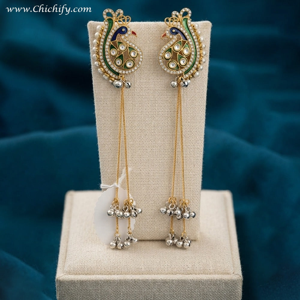 Kashmiri Kundan Peacock Statement Earrings