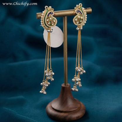 Kashmiri Kundan Peacock Statement Earrings