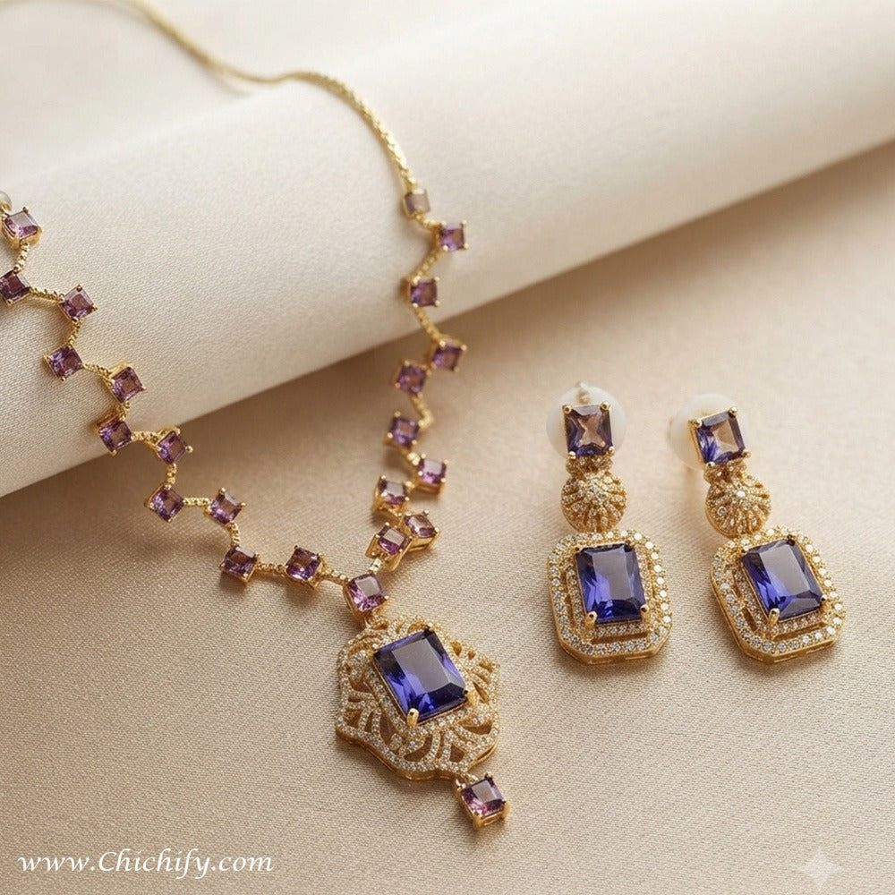 American Diamond Zigzag Necklace Premium Design