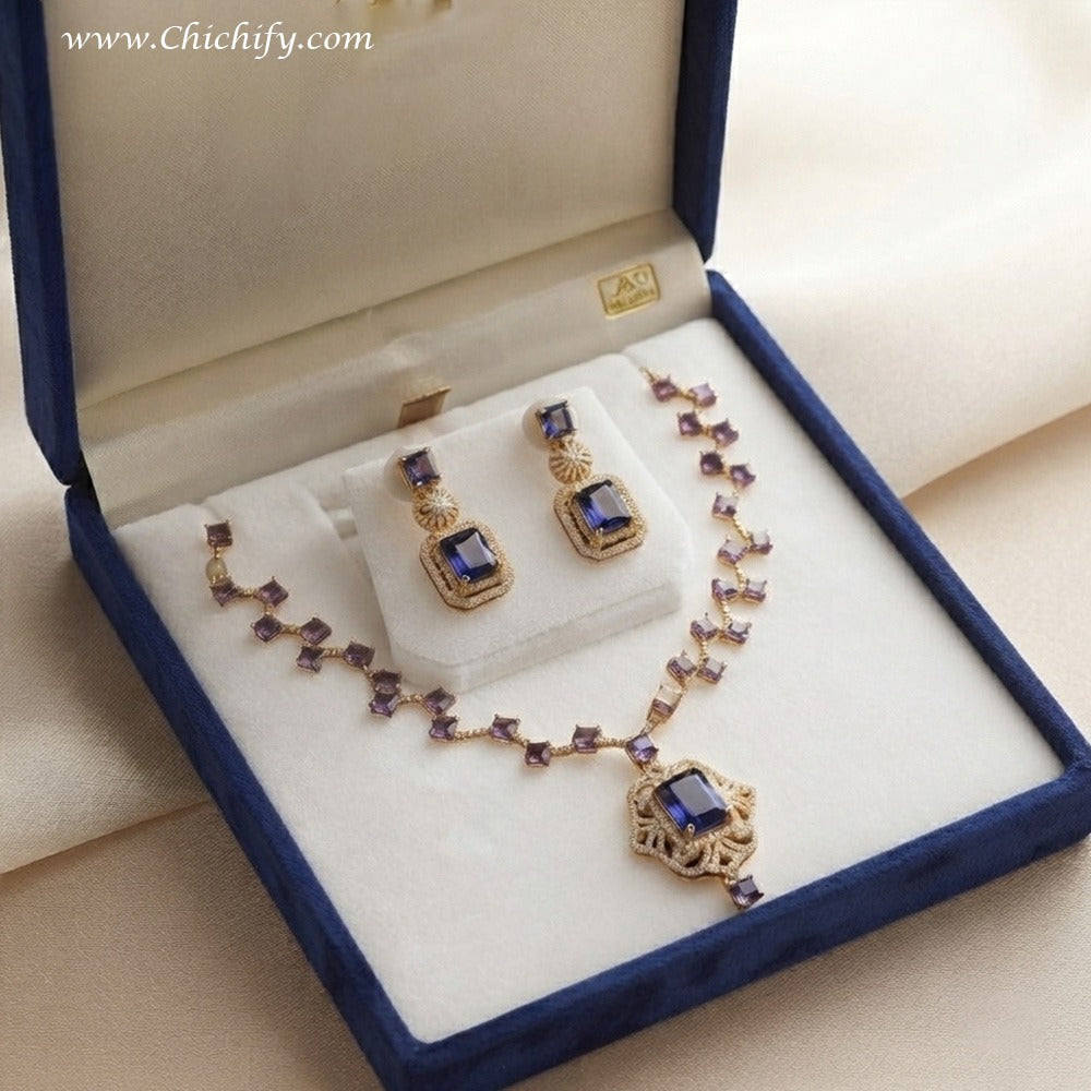 American Diamond Zigzag Necklace Premium Design