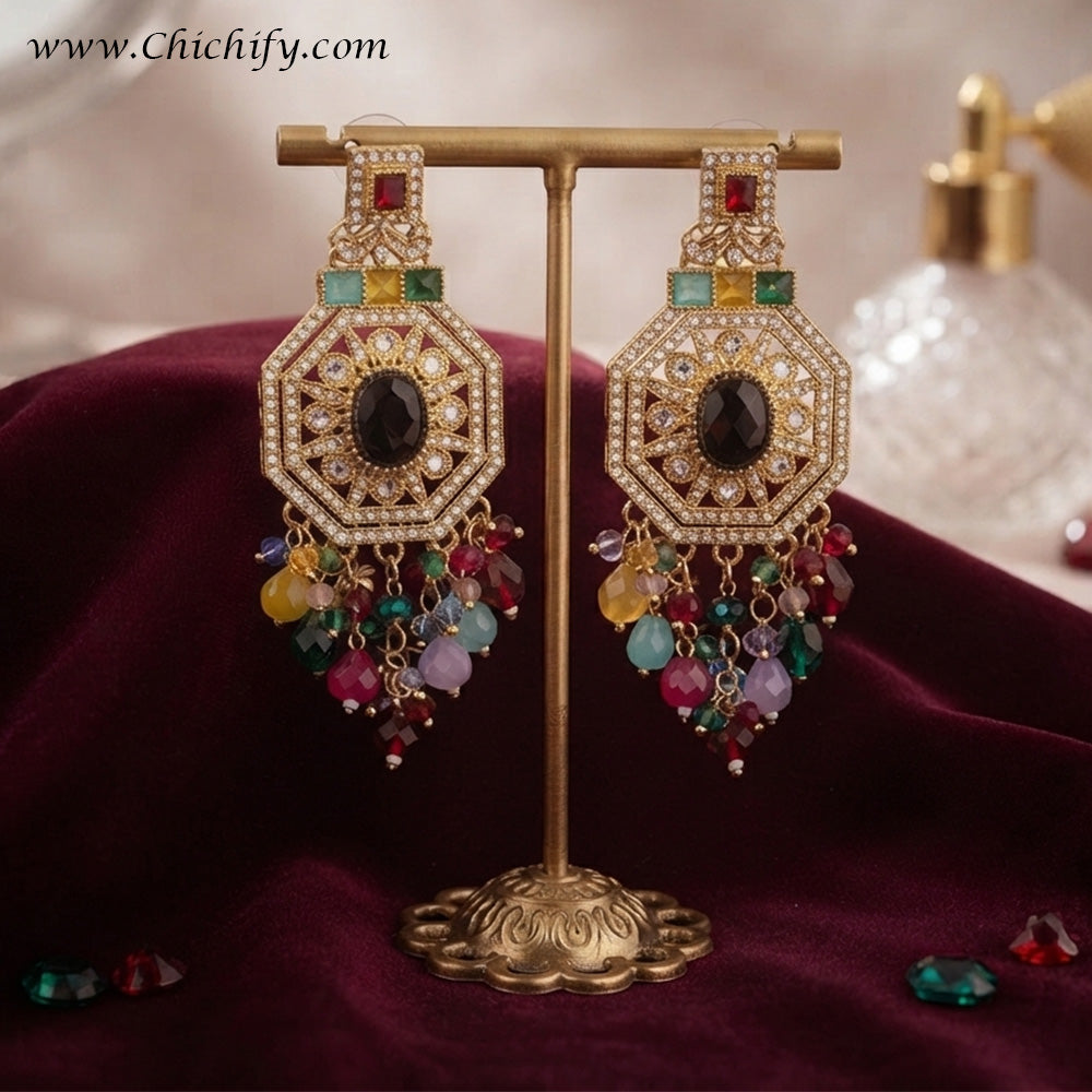 Royal Multicolor AD Statement Earrings