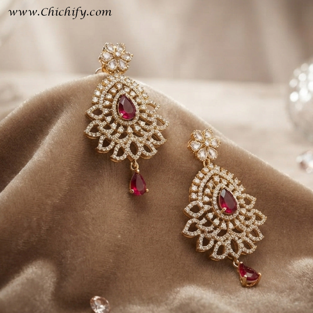 Ruby Floral AD Drop Earrings