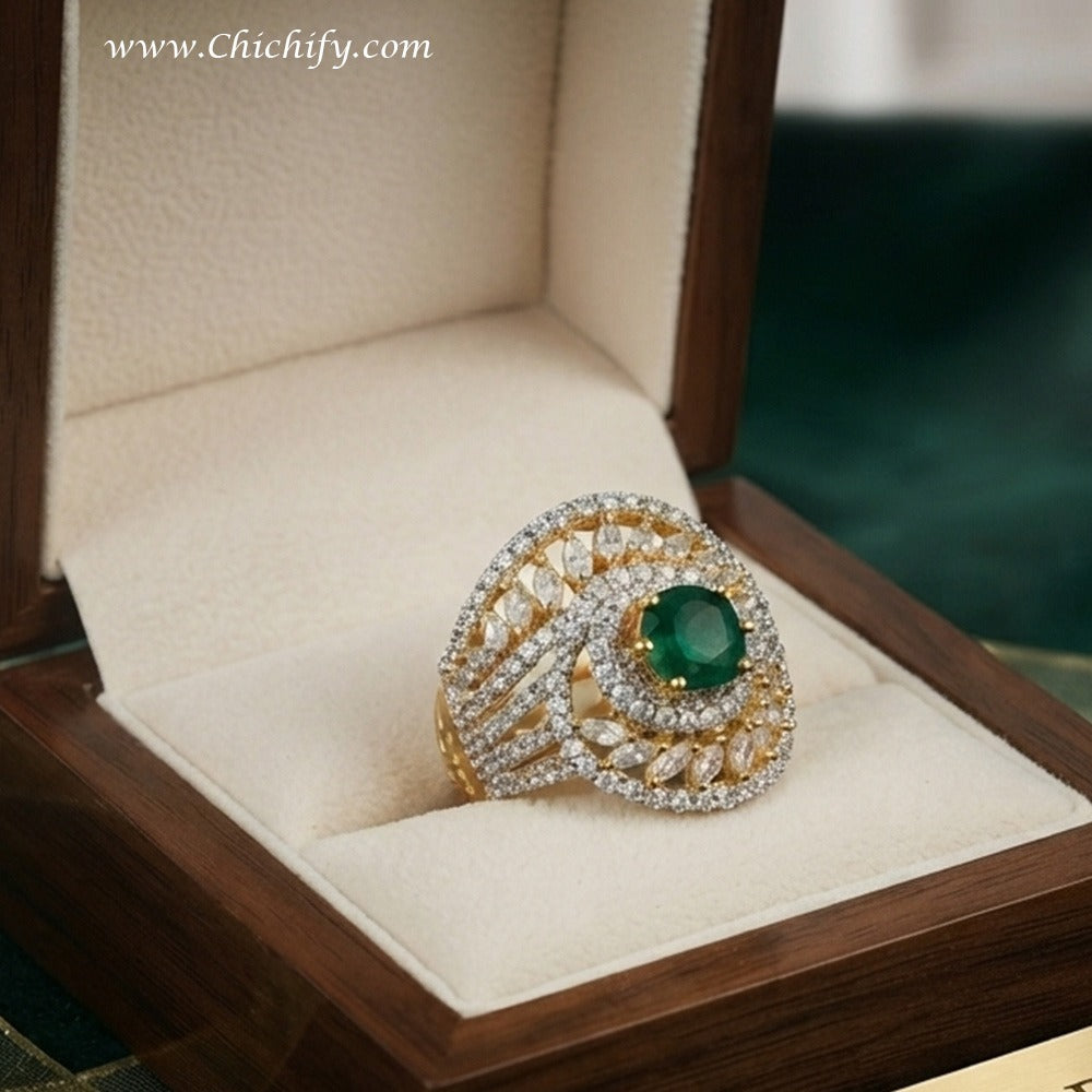 Emerald Royale Halo Statement Ring