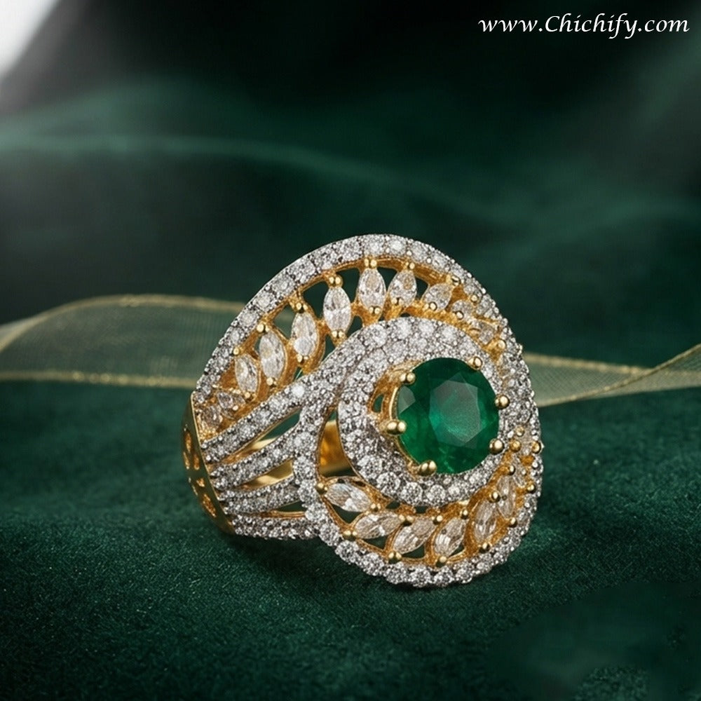 Emerald Royale Halo Statement Ring