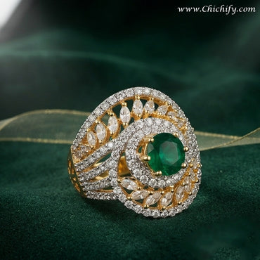 Emerald Royale Halo Statement Ring