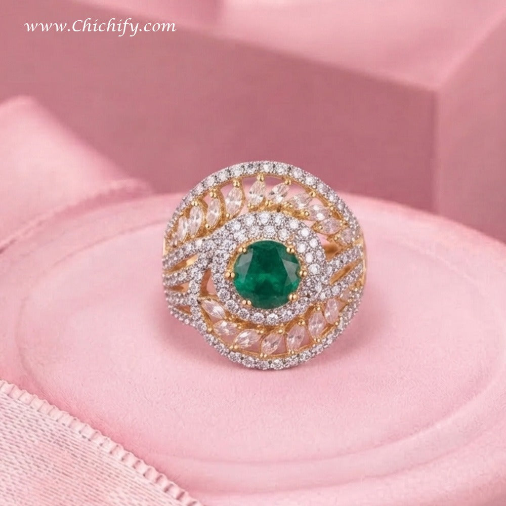 Emerald Royale Halo Statement Ring