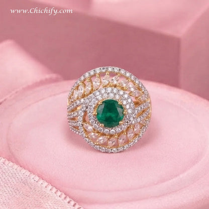 Emerald Royale Halo Statement Ring