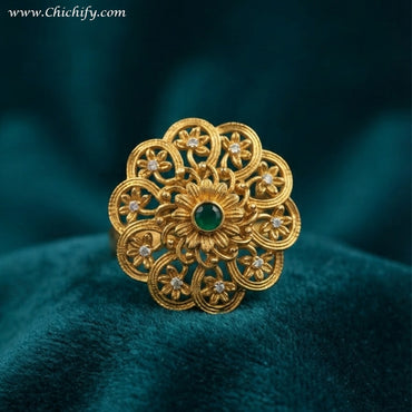 Rajwadha Emerald Bloom Statement Ring